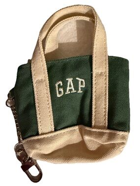 GAP Green Canvas Mini Tote Keychain with Cream Accents